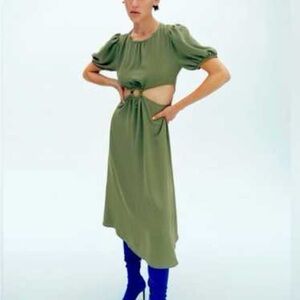 Zara Cut-Out Puff Sleeve Midi Dress – Size Large
